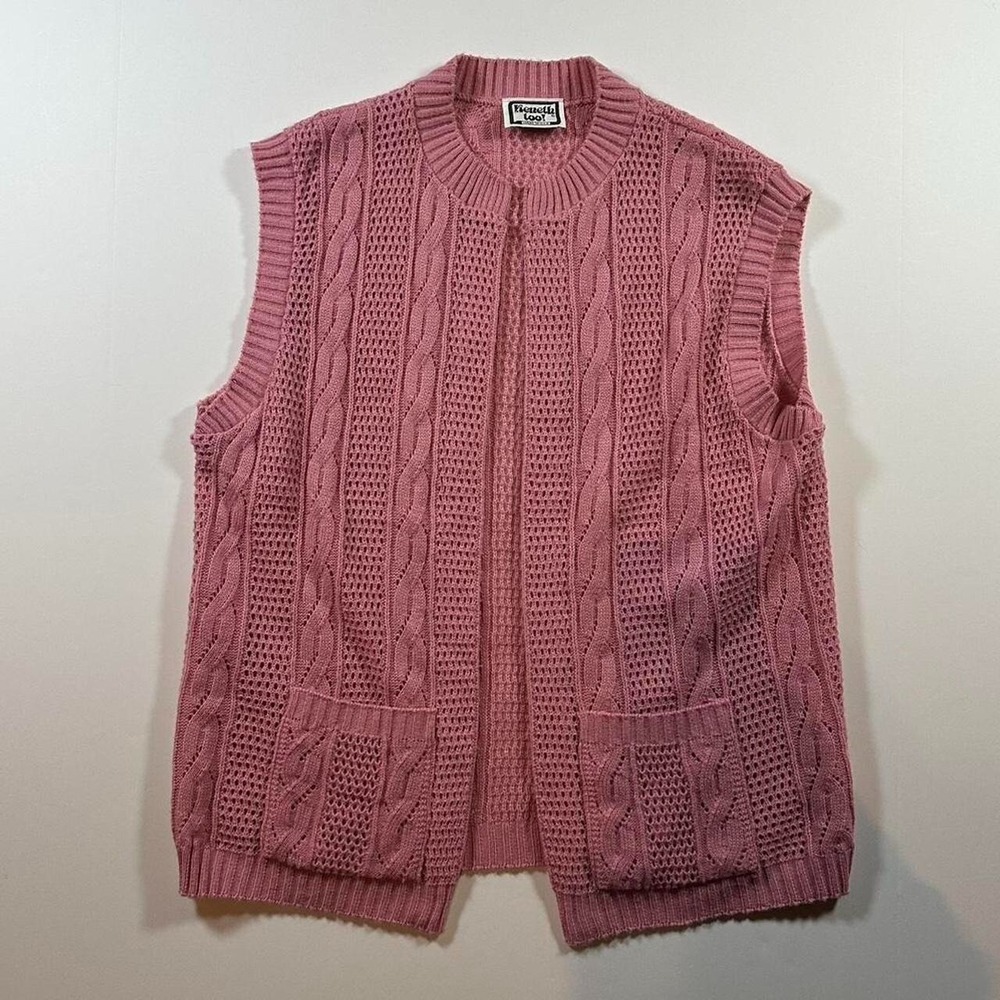 Vintage 80s Knit Sweater Vest - 1980s Womens Knit Pink Sweater Vest